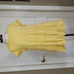 Yellow Oversized Tiered Ruffle Short Sleeve Mini Dress, Size Small
